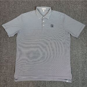 Peter Millar Summer Comfort Mens Golf  Polo Shirt Sz  L Striped White Navy Blue
